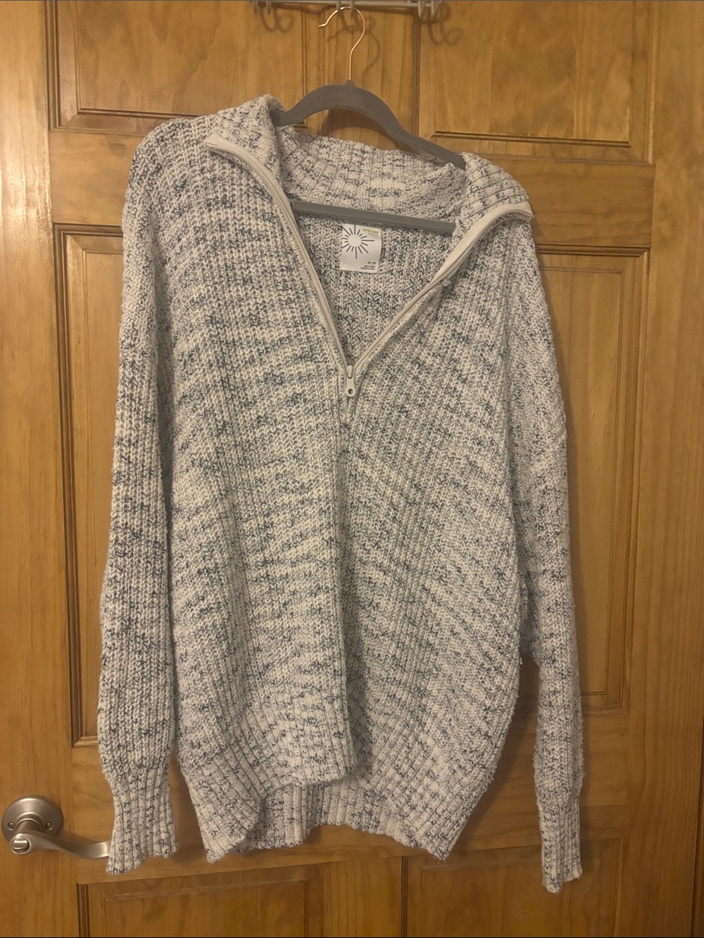 Aerie Offline Cozy Half-Zip Knit Sweater in Speckled Gray and Cream